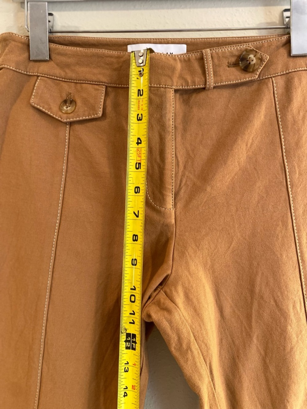 Derek Lam 10 Crosby Camel Flared Trousers Contrast Stitch Size 6 Cotton Cropped - Picture 7 of 16